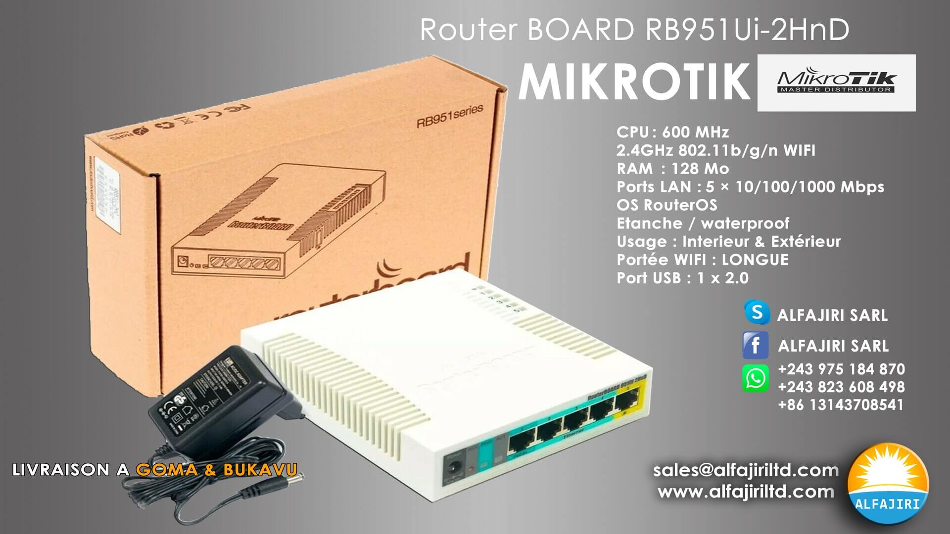 Routeur RB951Ui-2HnD Series RB951 Mikrotik - Goma, RD Congo, ALFAJIRI SARL