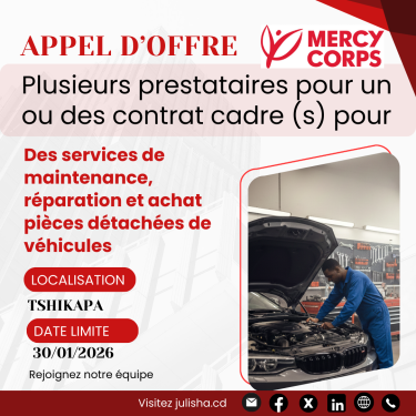 un ou plusieurs prestataires pour un ou des contrat cadre (s) pour des services de maintenance, réparation et achat pièces détachées de véhicules
